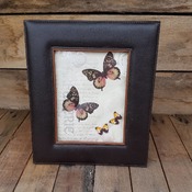 handcrafted leather framed black pink and gold butterfly picture