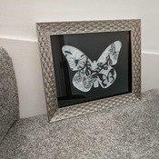 handcrafted silver effect framed black, silver, white butterfly picture