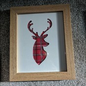 handcrafted tartan stag picture in oak effect frame