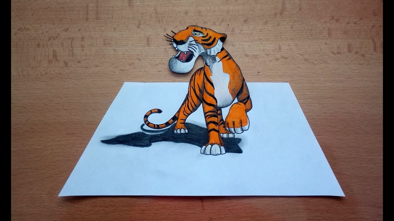 How to Draw a Tiger. Shere Khan 3D. Disneys The Jungle Book