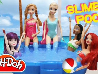 How to Make Basic Slime DIY -  Play Doh  Disney Princess Ariel Tiana Anna Elsa Mal  SLIME Pool