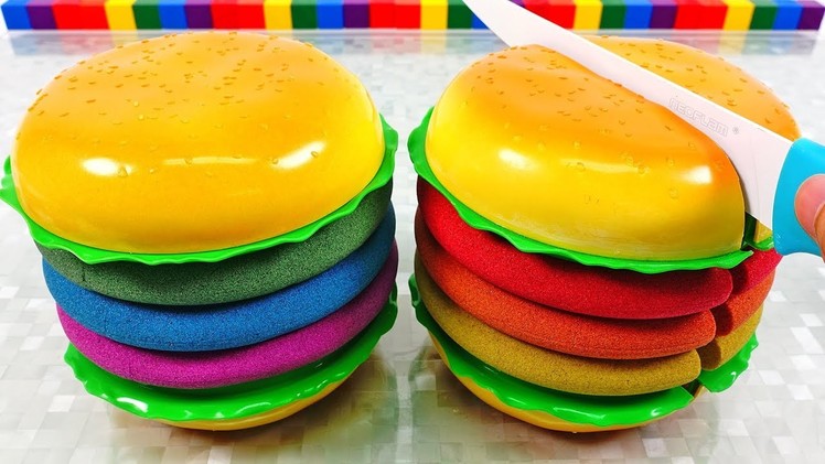 Learn Colors Kinetic Sand Rainbow Hamburger VS Mad Mattr Coca Cola DIY How to make for Kids