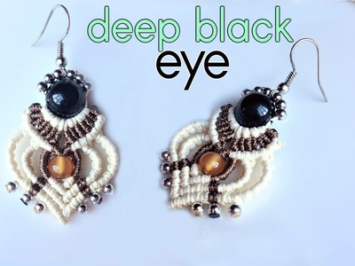Macrame earring tutorial: The deep black eye - Macrame jewelry set