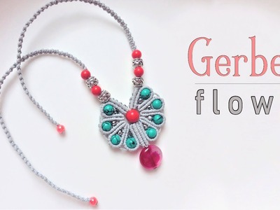 Macrame pendant tutorial: The Gerbera flower - Macrame jewelry set