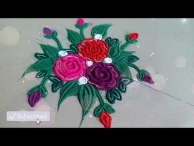 Rose Kolam designs | how to draw easy & simple DIY rangoli | step by step | muggulu designs by Maya!