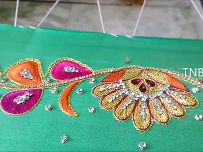 Simple maggam work blouse designs, hand embroidery designs for beginners | basic embroidery stitches