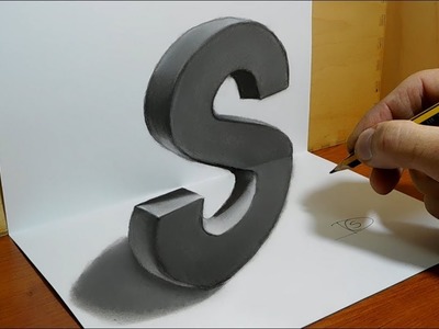 Trick Art on Paper, 3D Letter "S" - Optical Illusion