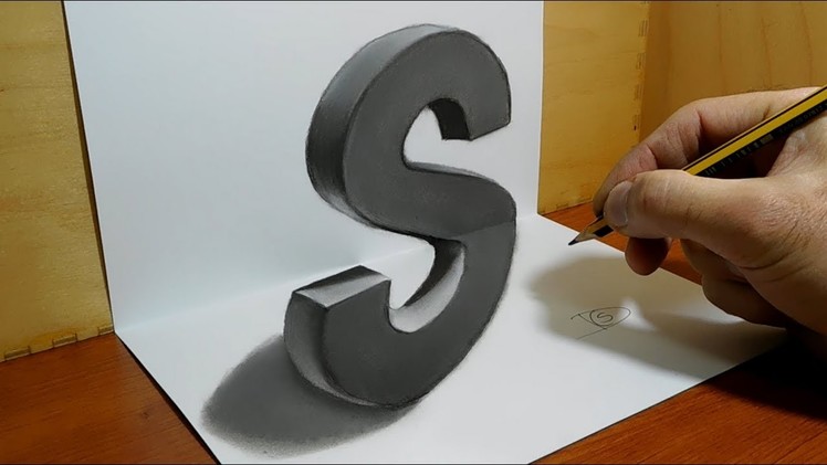 Trick Art on Paper, 3D Letter "S" - Optical Illusion