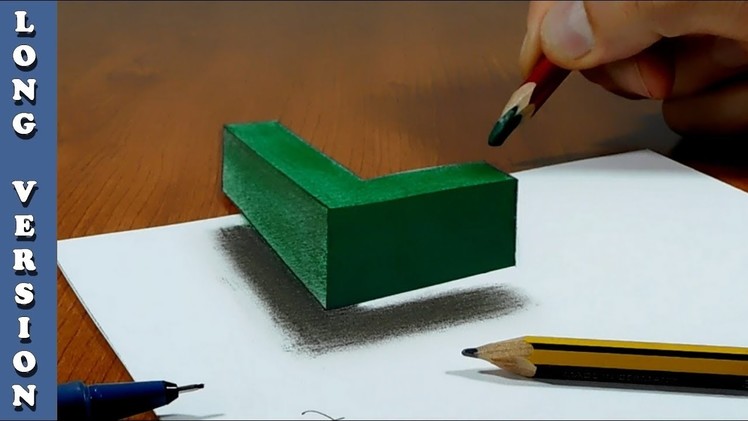 Try to do 3D Trick Art on Paper, floating letter L, Long Version