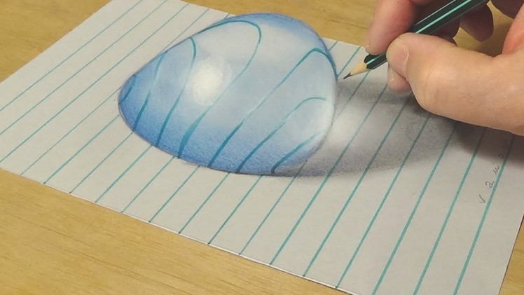 Very Easy - Drawing Big Water Drop on Lined Paper - 3D Anamorphic Illusion