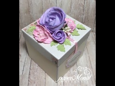 Wedding exploding box, finished project with 3D chipboard and foamiran flowers