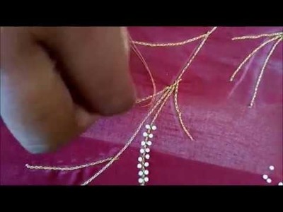 Aari Hand Embroidery Pearl work design in Telugu for Churidar | Kurti easy making | Maggam work