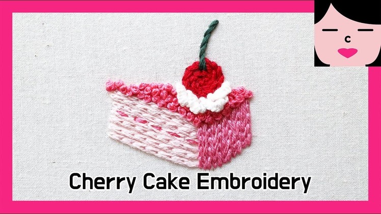 Cherry cake hand embroidery split stitch  케이크 프랑스자수