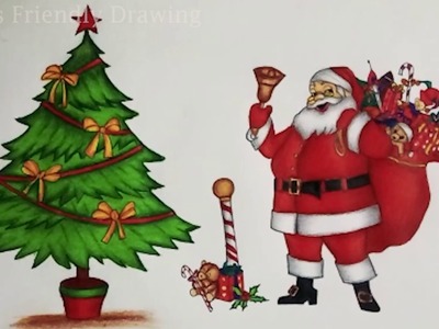 Christmas drawings - How to draw a christmas tree with santa claus - Santa claus drawing
