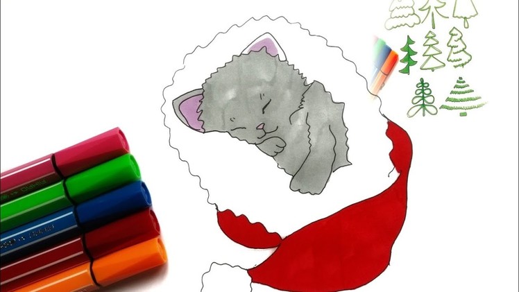 Easy Drawing Christmas Tree Variation | Coloring Pages Christmas| How to draw Christmas Cat