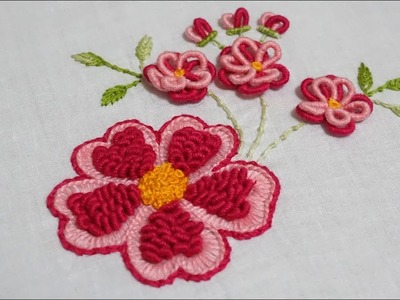 Hand Embroidery : Flower Embroidery : Bullion Stitch & Buttonhole. Blanket  Stitch