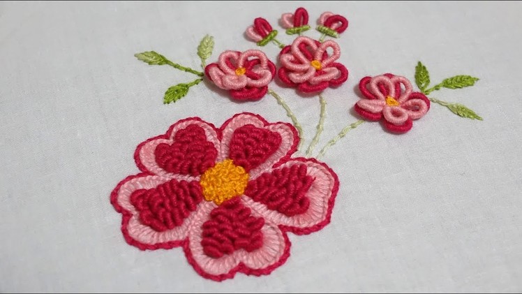 Hand Embroidery : Flower Embroidery : Bullion Stitch & Buttonhole. Blanket  Stitch