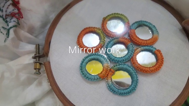 Hand embroidery: mirror work. mirror ring work. mirror flower. sheesha