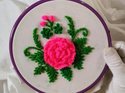Hand Embroidery - Pink Rose with Cast on Knotted Stitch