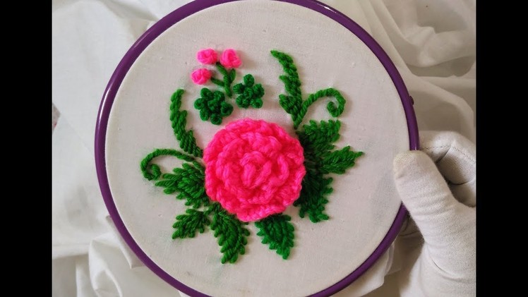 Hand Embroidery - Pink Rose with Cast on Knotted Stitch