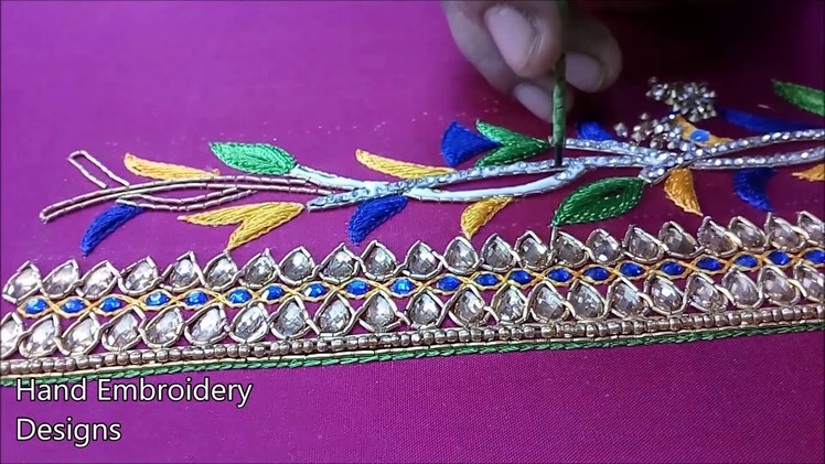 Hand embroidery stitches for flowers | simple maggam work blouse designs | back neck blouse designs