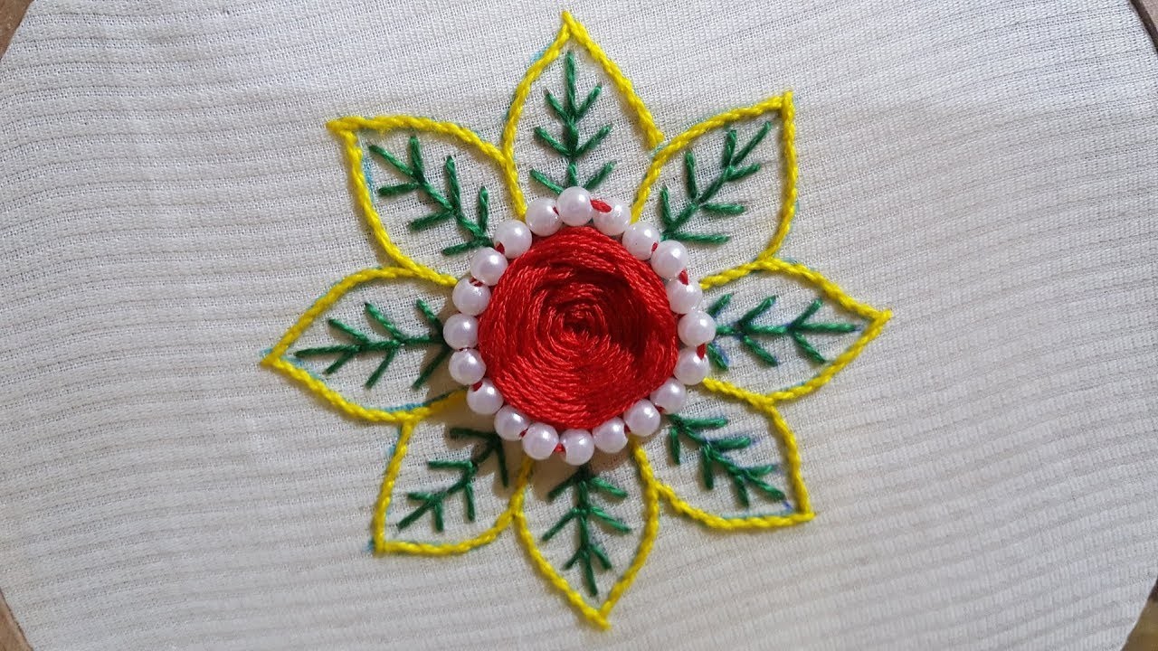 Hand Embroidery Woven Wheel Woven Spider Web Stitch By Stem Stitch Work