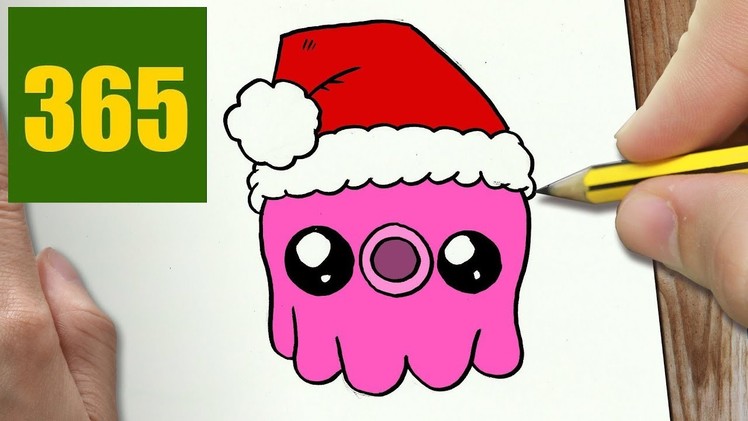 HOW TO DRAW A CHRISTMAS OCTOPUS CUTE, Easy step by step drawing lessons for kids