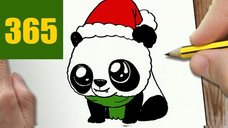 HOW TO DRAW A CHRISTMAS PANDA CUTE, Easy step by step drawing lessons for kids