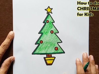 How to draw a CHRISTMAS TREE for kids