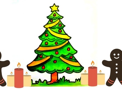 How to Draw a Christmas tree - Easy and Cute Christmas Tree Drawing for kids