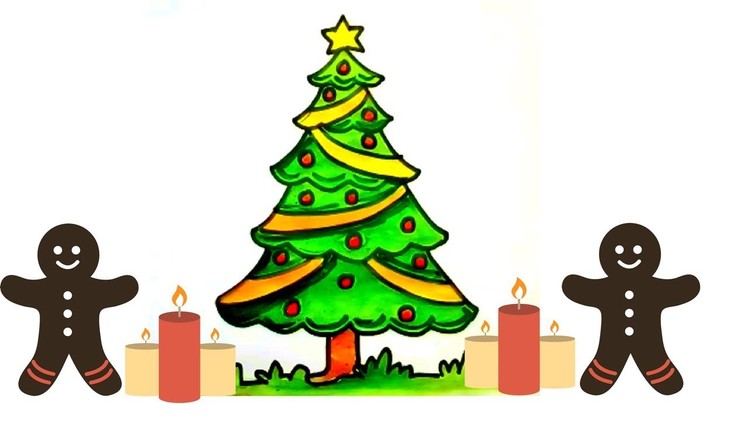 How to Draw a Christmas tree - Easy and Cute Christmas Tree Drawing for kids