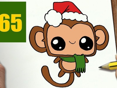 HOW TO DRAW A MONKEY CHRISTMAS CUTE, Easy step by step drawing lessons for kids