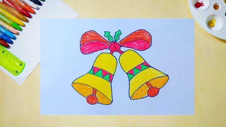 How to Draw Christmas bell | Christmas bell drawing | Drawing of bell for kids color mixing