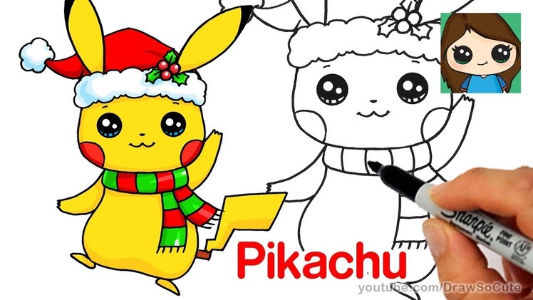 How to Draw Christmas Pikachu Easy | Pokemon