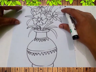 How to draw easy flower vase for kids-Easy Kids Drawing Tutorial