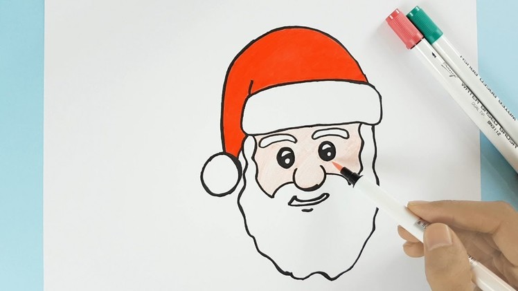 How to Draw Santa Face with Hat Easy Step by Step - Drawing Christmas Santa Claus Face and Color