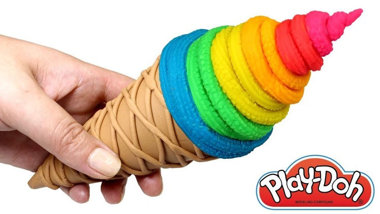 How to Make Rainbow Ice Cream Cone Learn Colors Play Doh for Kids Modelling Clay Ice Cream Creations