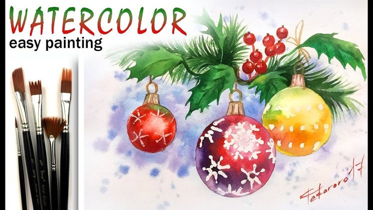 How to paint CHRISTMAS & HOLLY leaves with decor!Paint with Watercolor! Tutorial for Beginners! EASY