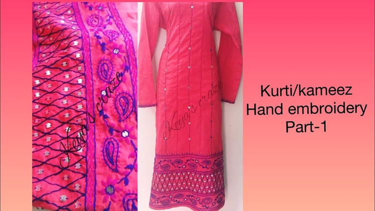 Kurti. kameez hand embroidery | part-1 |Drawing process on fabric | Keya's craze.160