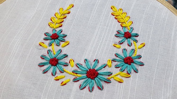 Lazy Daisy Double Colour Thread Flower Stitch|Hand Embroidery by Shehla kanwal