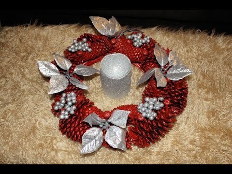 Manualidad Centro De Mesa Con Conos De Pino-DIY Pine Cone Christmas Center Piece Wreath