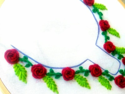 Rose flower hand embroidery for salwar, kurthis, tops. Easy hand embroidery stitches for salwar