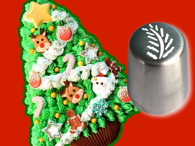 Russian Pipping Tip on a Christmas Tree Cake - Best Christmas Decorating Tutorial Buttercream cake