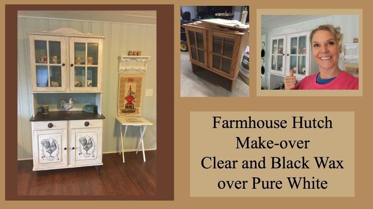 Black Wax and Clear Wax on Pure White Chalk Painted Farmhouse Hutch
