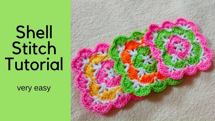 Crochet Shell Stitch | Coaster | Square Shape