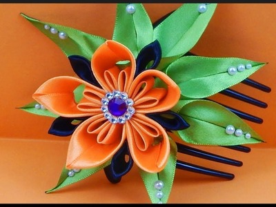 DIY Kanzashi Halloween | Stoffband Blume | Haarschmuck | Ribbon flower hair comb | accessories