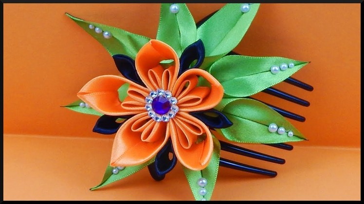 DIY Kanzashi Halloween | Stoffband Blume | Haarschmuck | Ribbon flower hair comb | accessories