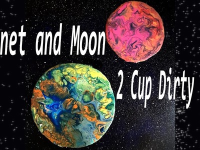Fluid Acrylic Double Cup Dirty Pour Acrylic Painting Planet and Moon Speed Painting