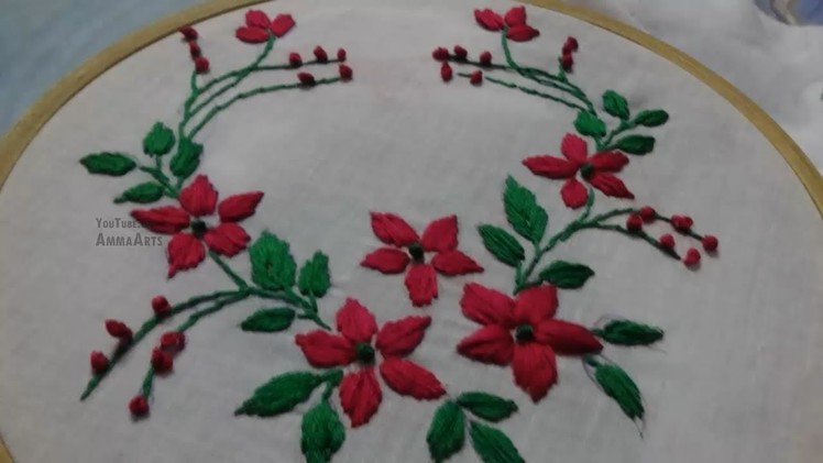 Hand Embroidery Satin Stitch Flower Design by Amma Arts