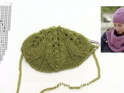 How to knit lace pattern for the hat in DROPS 182-27